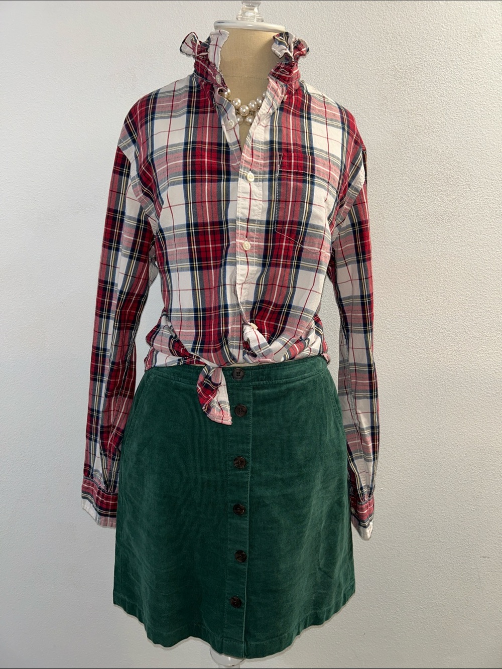 J. Crew Factory Green Corduroy Button-Front Mini Skirt